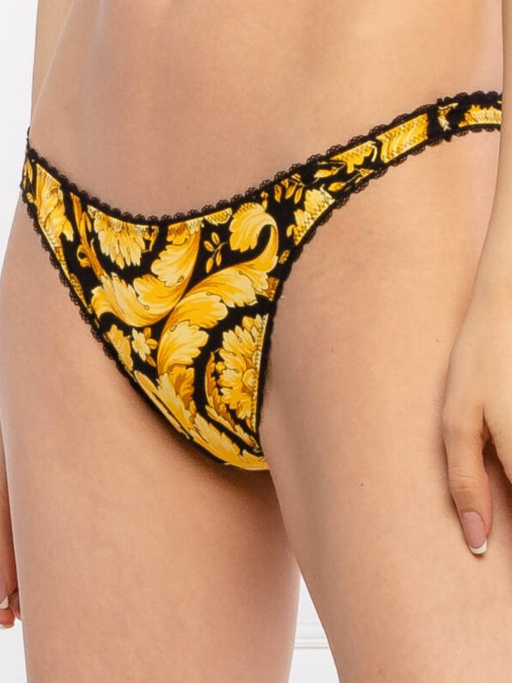 Versace Women's "Barocco" Black & Gold Thong Panties Versace sz 3 US M IT 42
